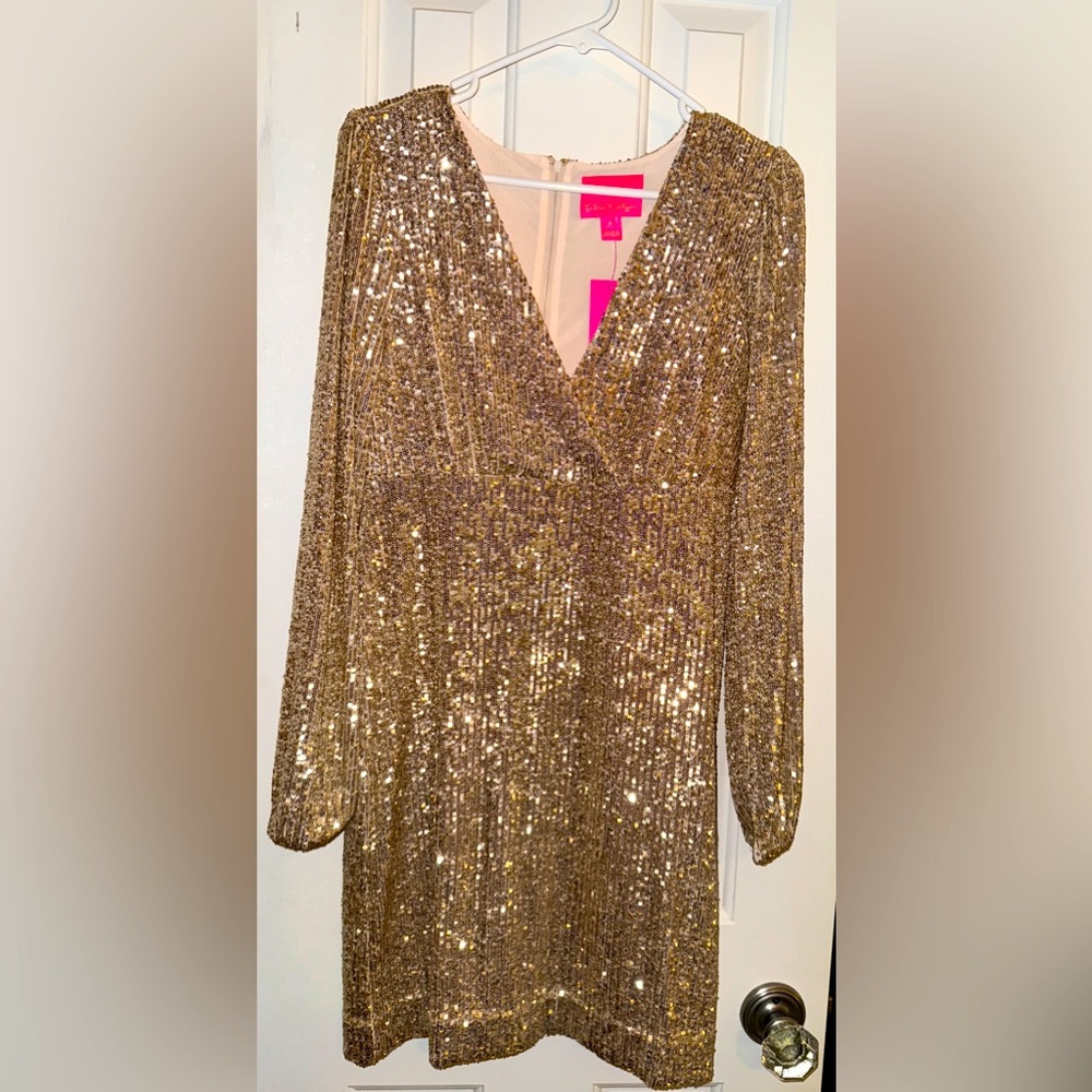 Lilly Pulitzer gold sequin dress, size 6. New!